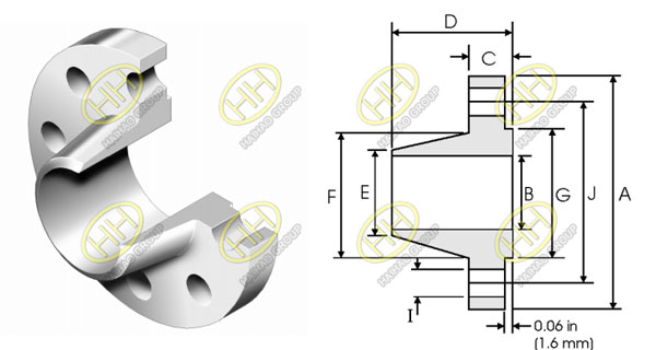 ANSI ASME B16.5 class 150lb weld neck flange drawing