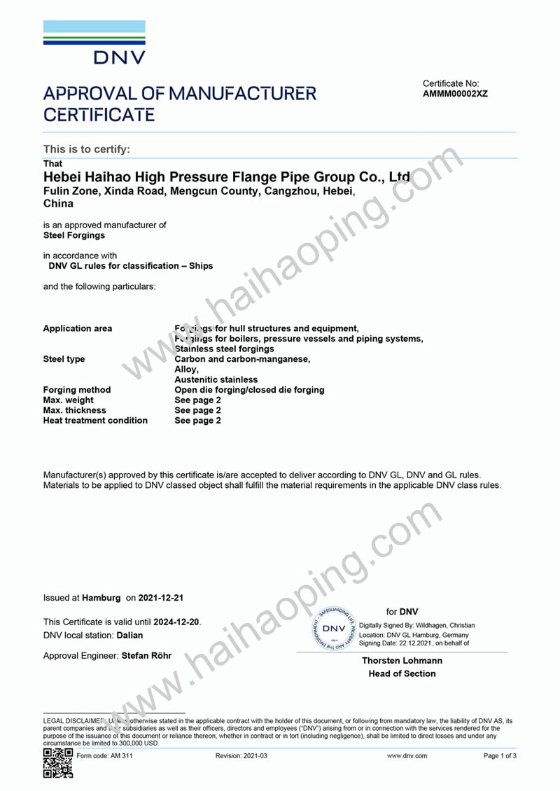 Dnv Certification Certificates - Hebei Haihao Group